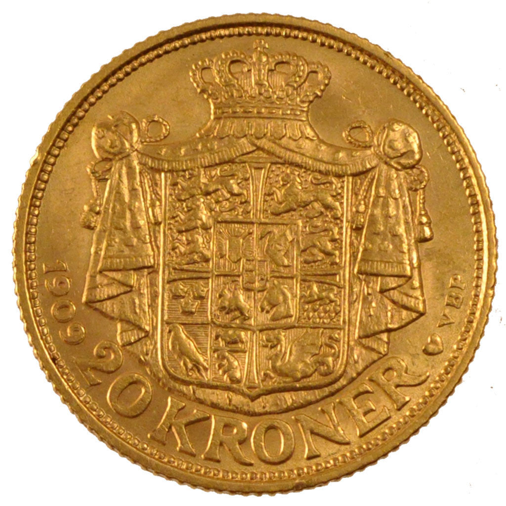 Coin, Denmark, Frederik VIII, 20 Kroner, 1909, Copenhagen, AU(55-58), Gold