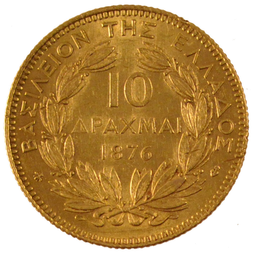 GREECE, 10 Drachmai, 1876, Paris, KM #48, MS(60-62), Gold, 3.22