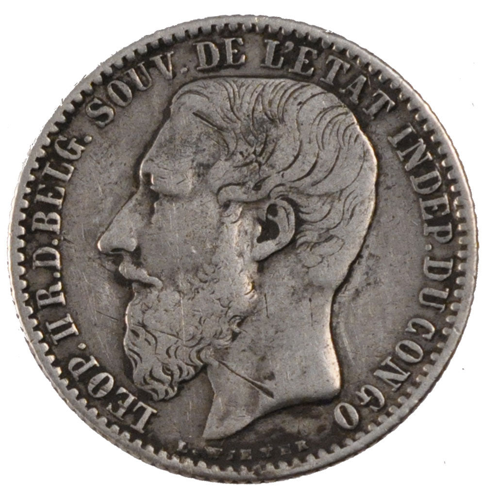 Belgian Congo, 1 Franc, 1891, KM #6, EF(40-45), Silver, 4.86