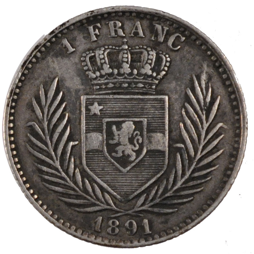 Belgian Congo, 1 Franc, 1891, KM #6, EF(40-45), Silver, 4.86
