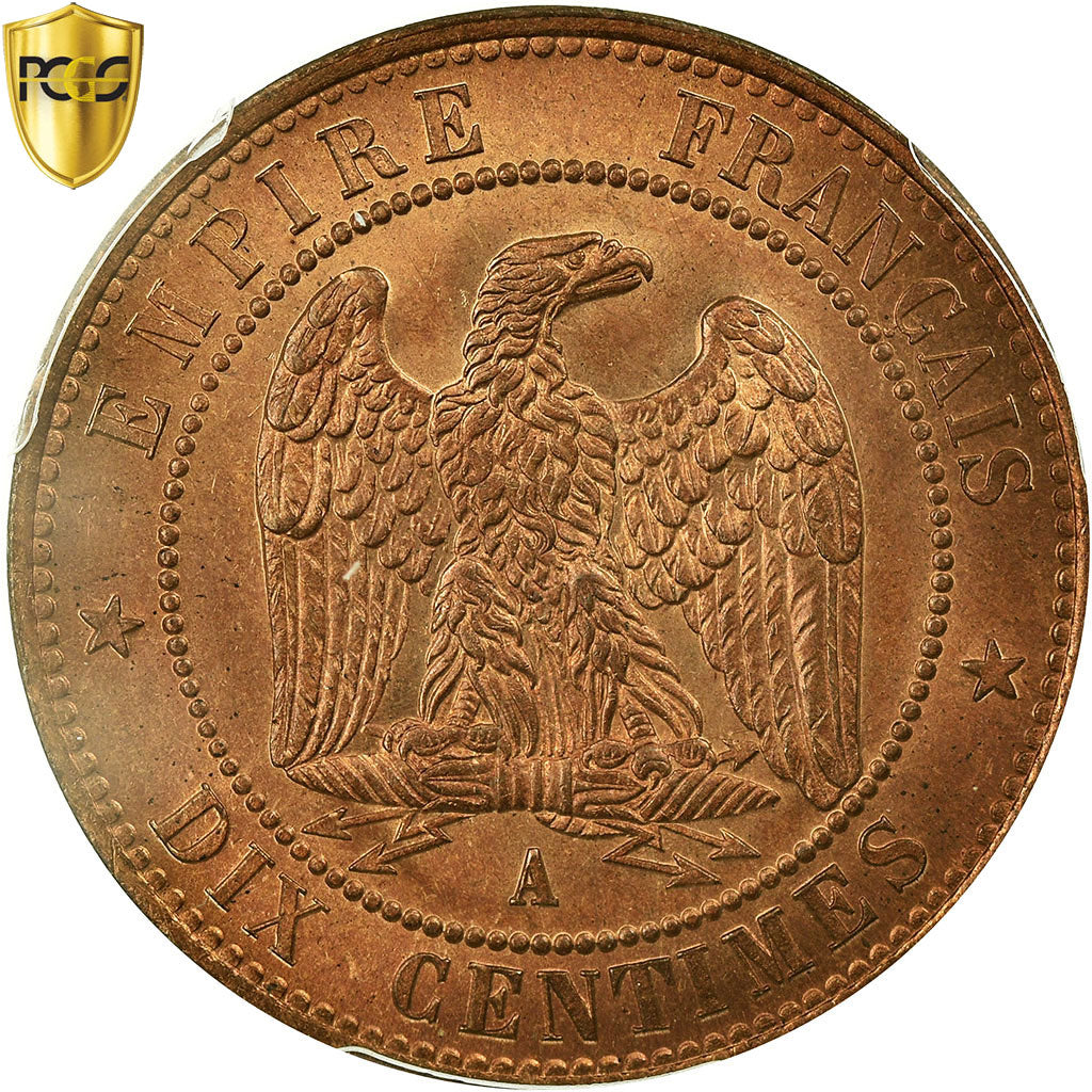 France, Napoleon III, 10 Centimes, 1852 A, KM:771.1, PCGS MS65RB