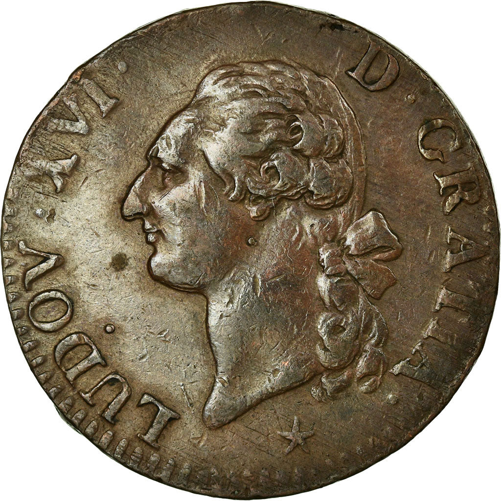 Coin, France, Louis XVI, Sol ou sou, Sol, 1791, Lille, AU(50-53), Copper