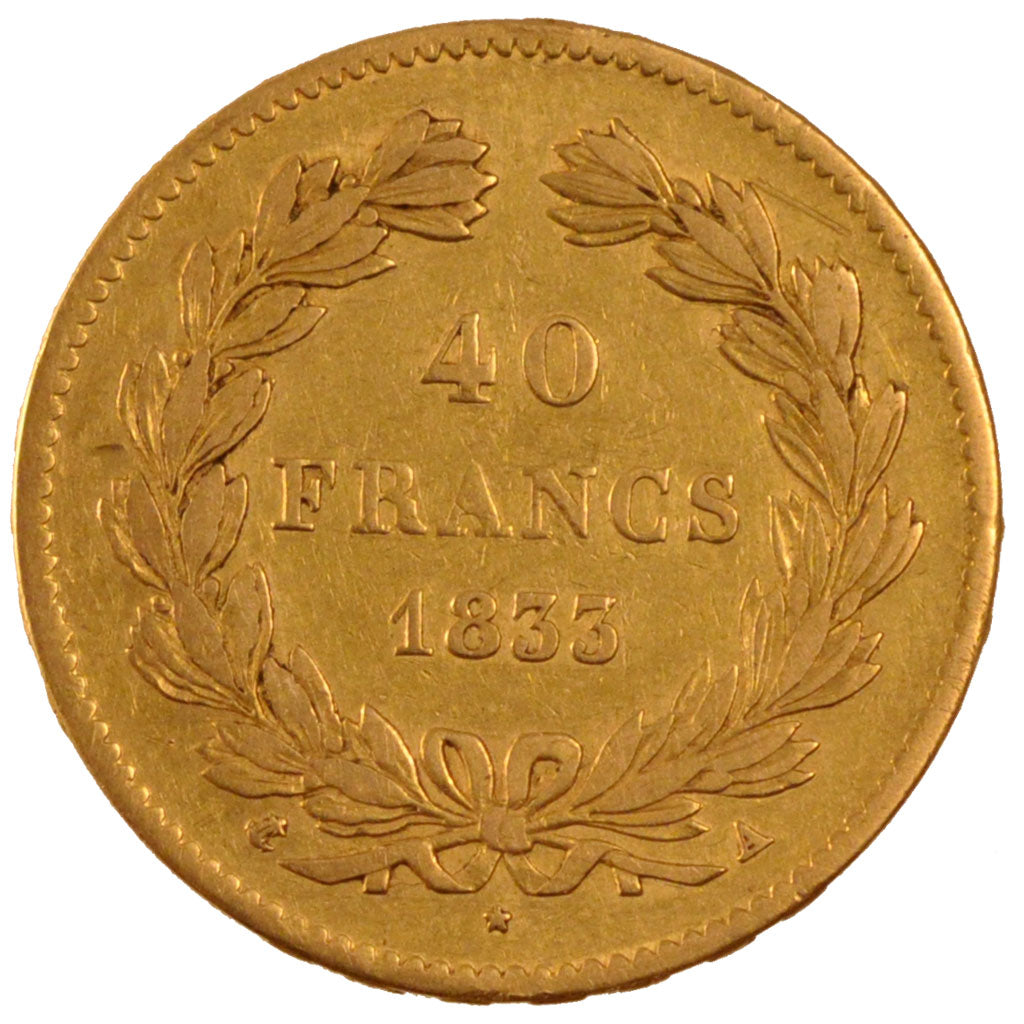 FRANCE, Louis-Philippe, 40 Francs, 1833, Paris, EF(40-45), Gold, Gadoury #1106,.