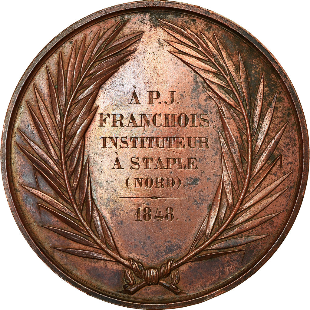 France, Medal, Enseignement Primaire, Staple, Nord, 1848, Farochon, AU(50-53)