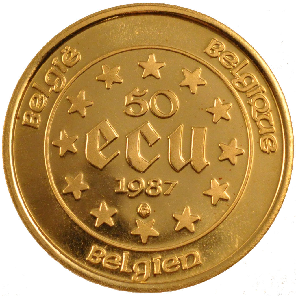 BELGIUM, 50 ECU, 1987, KM #167, MS(65-70), Gold, 23, 17.37