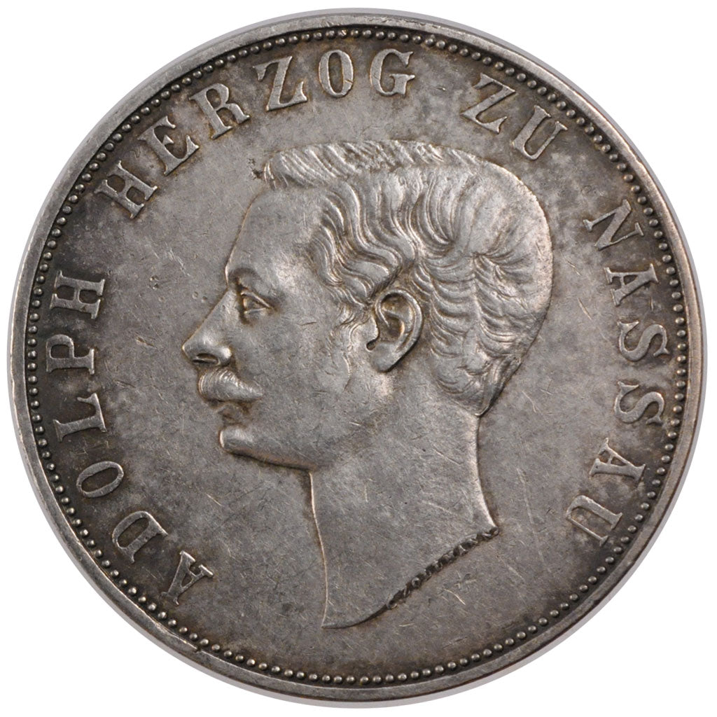 GERMAN STATES, 2 Thaler, 3-1/2 Gulden, 1860, Wiesbaden, KM #76, AU(50-53),...