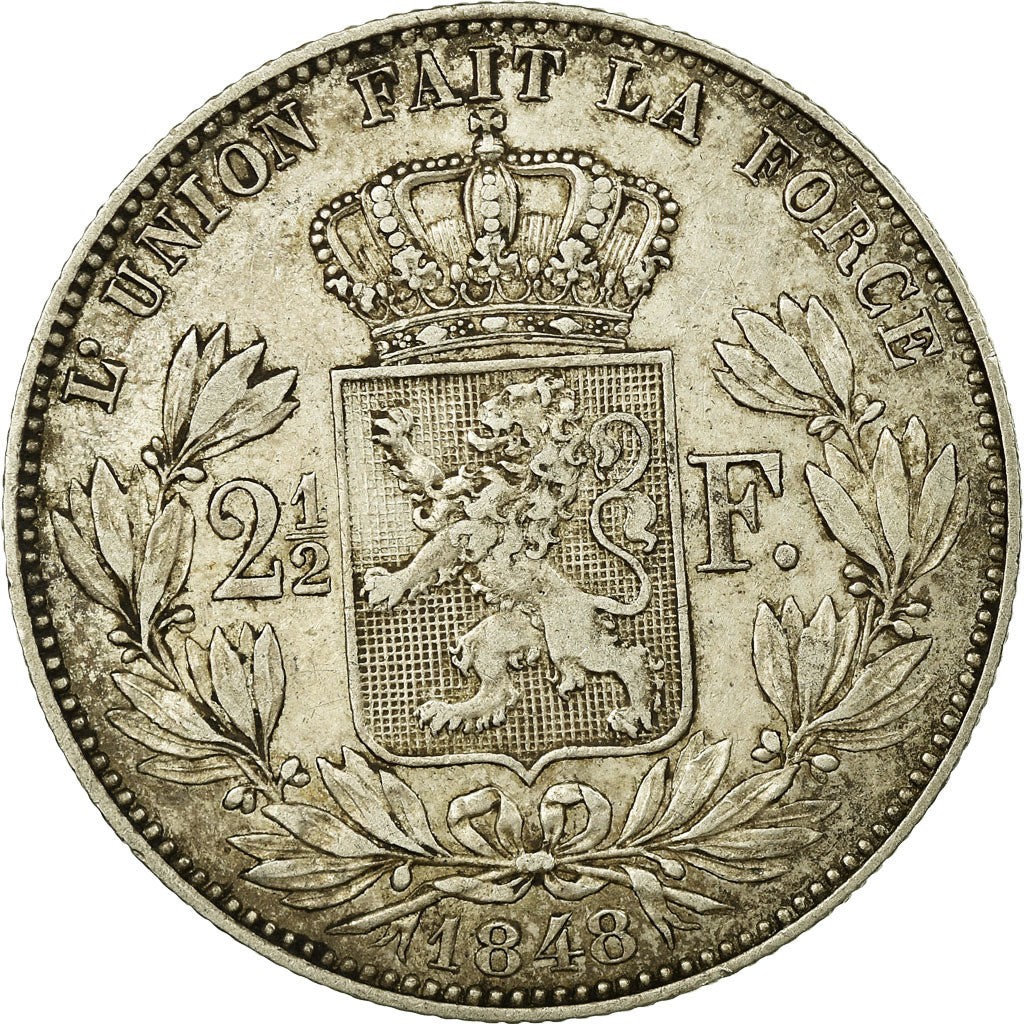 Coin, Belgium, Leopold I, 2-1/2 Francs, 1848, AU(50-53), Silver, KM:11