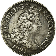 Moneda, Francia, Louis XIV, 1/4 Écu aux 8 L, 1/4 Ecu, 1691, Paris, MBC, Plata