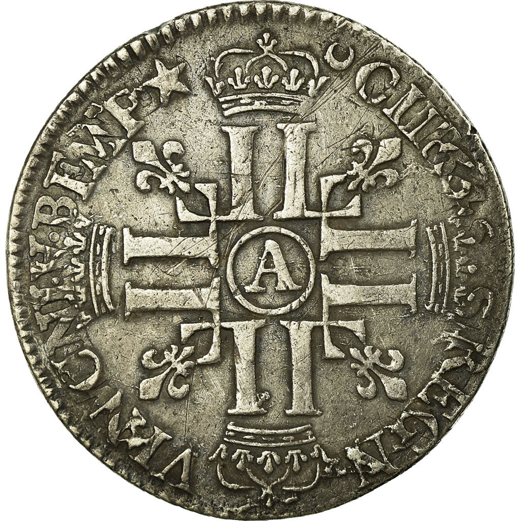 Moneda, Francia, Louis XIV, 1/4 Écu aux 8 L, 1/4 Ecu, 1691, Paris, MBC, Plata