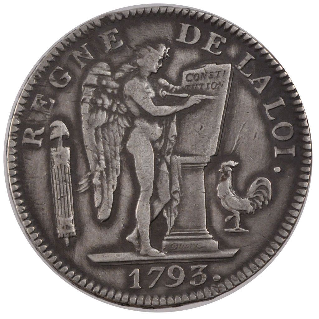 FRANCE, Ecu de 6 Livres, 1793, Lyons, EF(40-45), Silver, Gadoury #58, 29.13