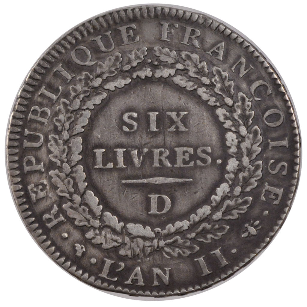 FRANCE, Ecu de 6 Livres, 1793, Lyons, EF(40-45), Silver, Gadoury #58, 29.13