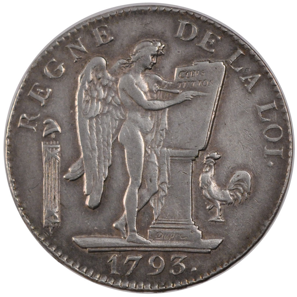 FRANCE, Écu de 6 livres françoise, 6 Livres, 1793, Paris, KM #624.1, AU(50-53), 