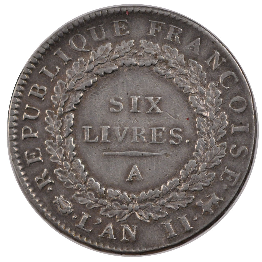 FRANCE, Écu de 6 livres françoise, 6 Livres, 1793, Paris, KM #624.1, AU(50-53), 