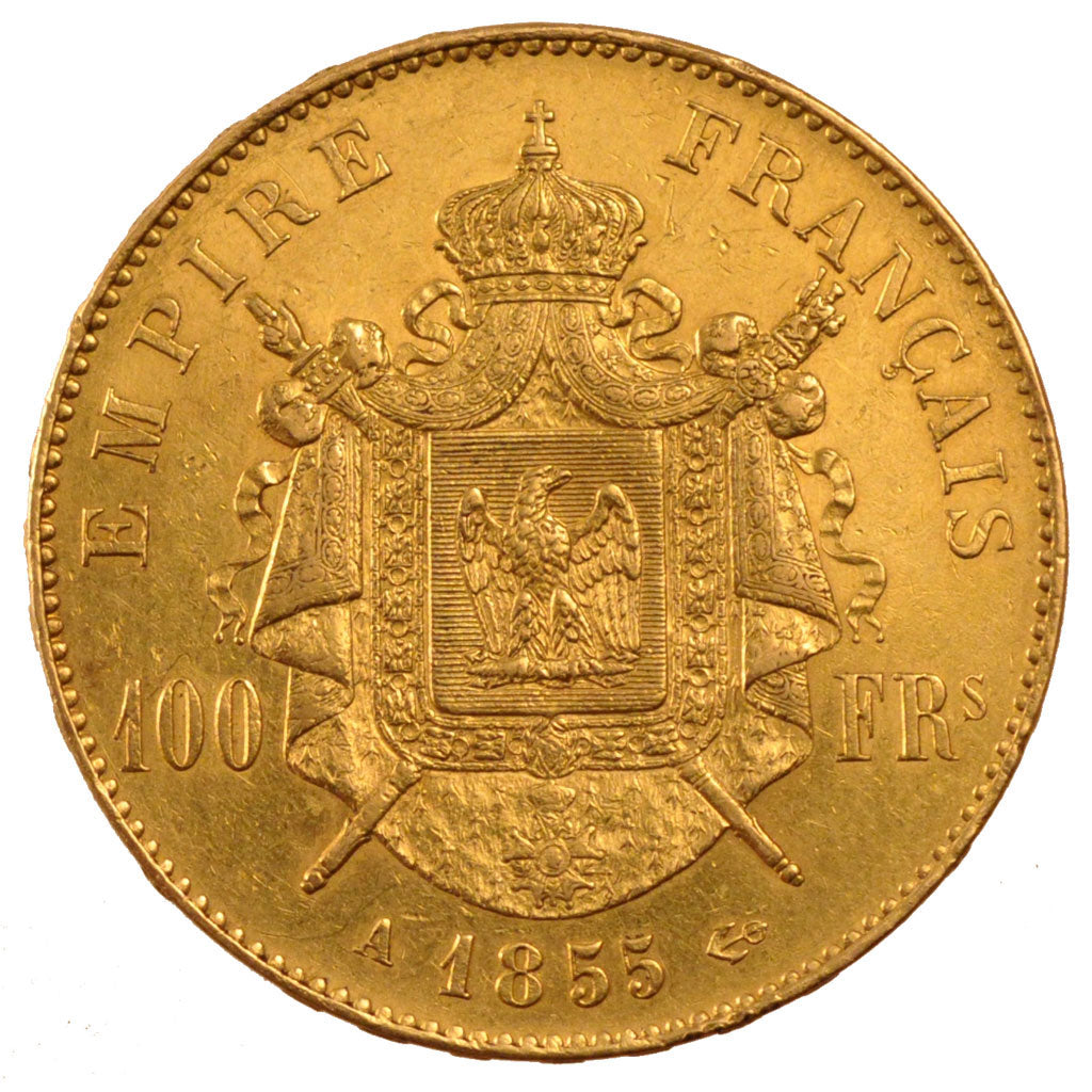 FRANCE, Napoléon III, 100 Francs, 1855, Paris, KM #786.1, AU(50-53), Gold, G...