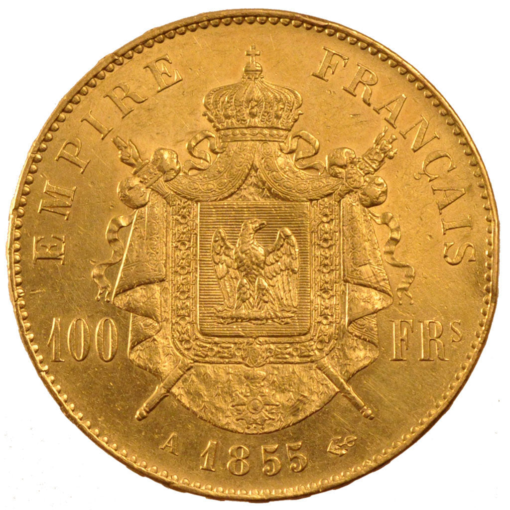 FRANCE, Napoléon III, 100 Francs, 1855, Paris, KM #786.1, AU(50-53), Gold, G...