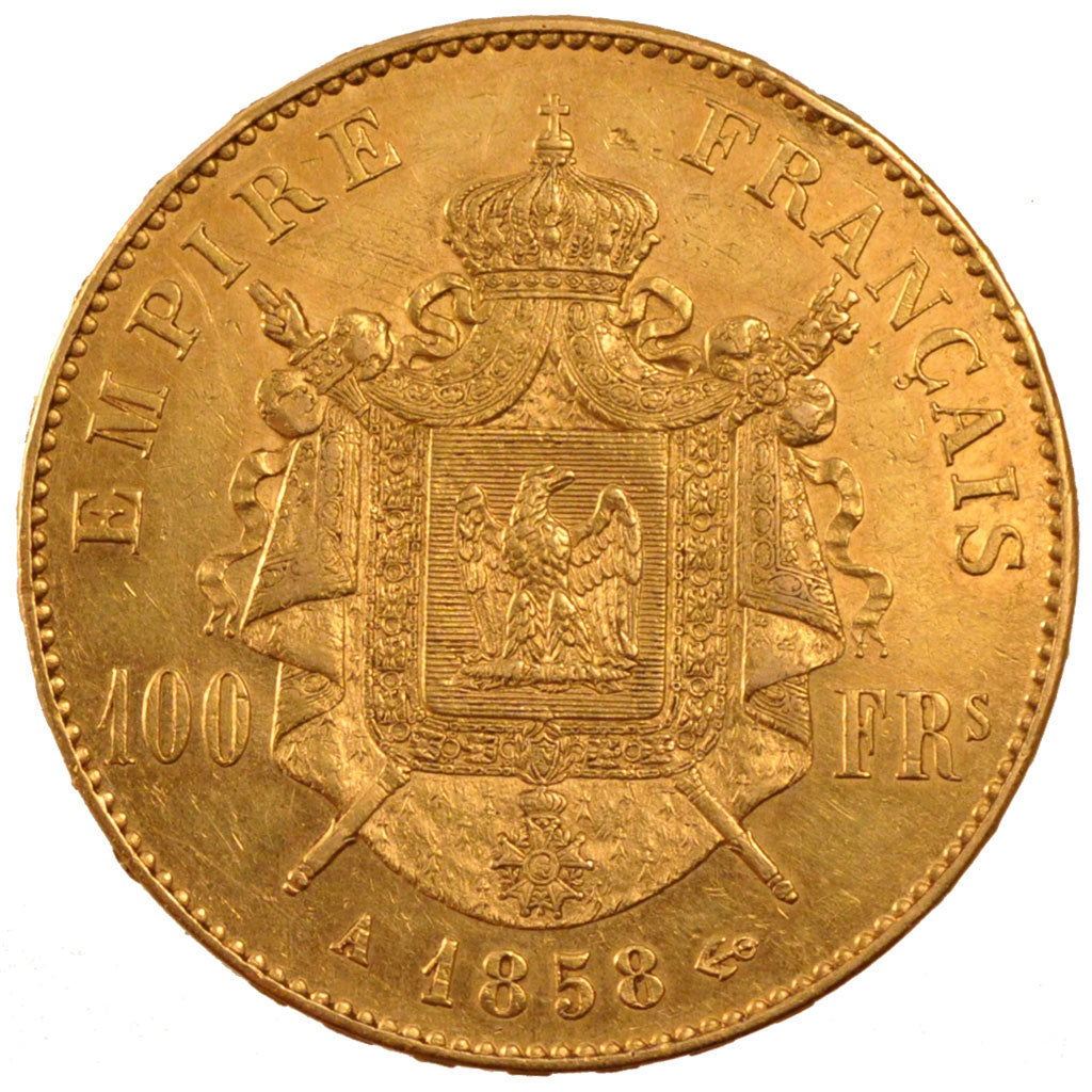 FRANCE, Napoléon III, 100 Francs, 1858, Paris, KM #786.1, AU(50-53), Gold, G...