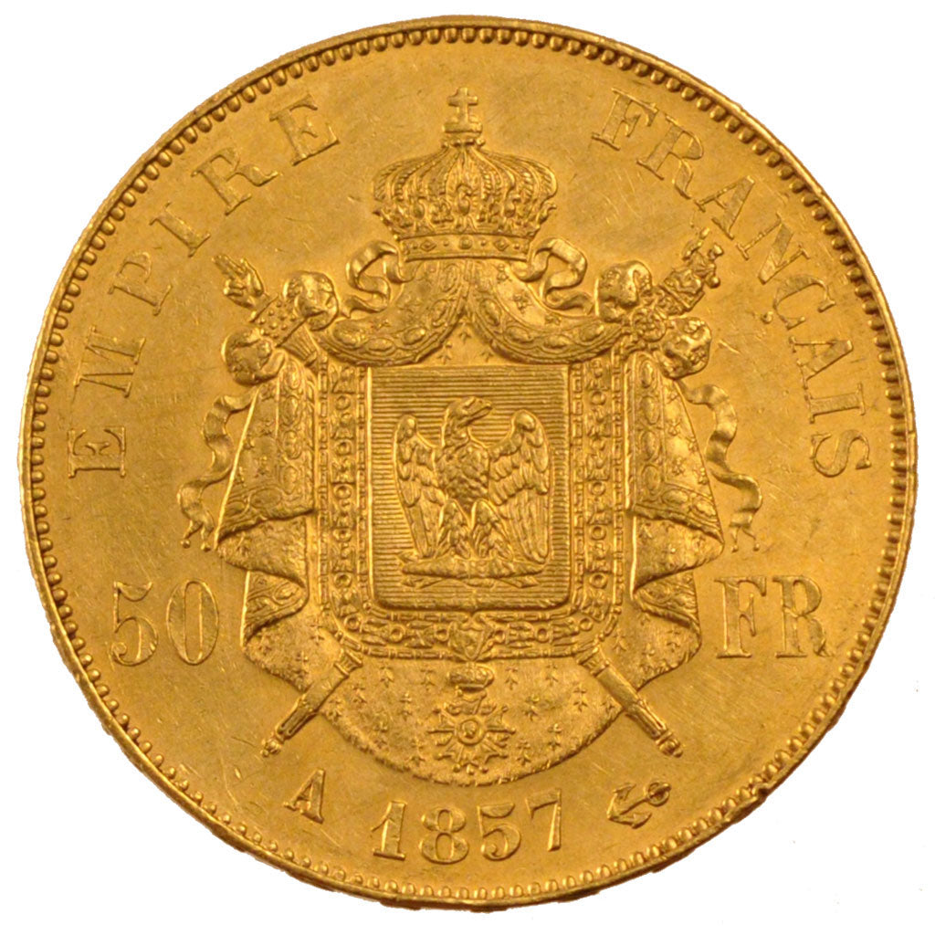 FRANCE, Napoléon III, 50 Francs, 1857, Paris, KM #785.1, AU(55-58), Gold, Gadour