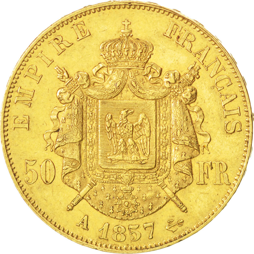 FRANCE, Napoléon III, 50 Francs, 1857, Paris, KM #785.1, AU(50-53), Gold, Gadour