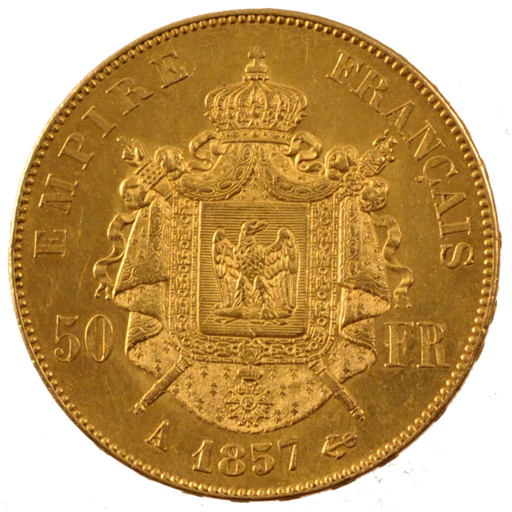 FRANCE, Napoléon III, 50 Francs, 1857, Paris, KM #785.1, AU(55-58), Gold, Gadour