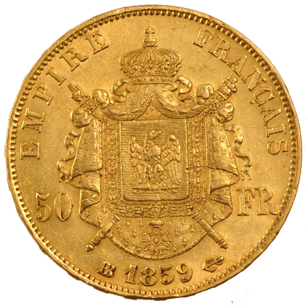 FRANCE, Napoléon III, 50 Francs, 1859, Paris, KM #785.1, EF(40-45), Gold, Gadour