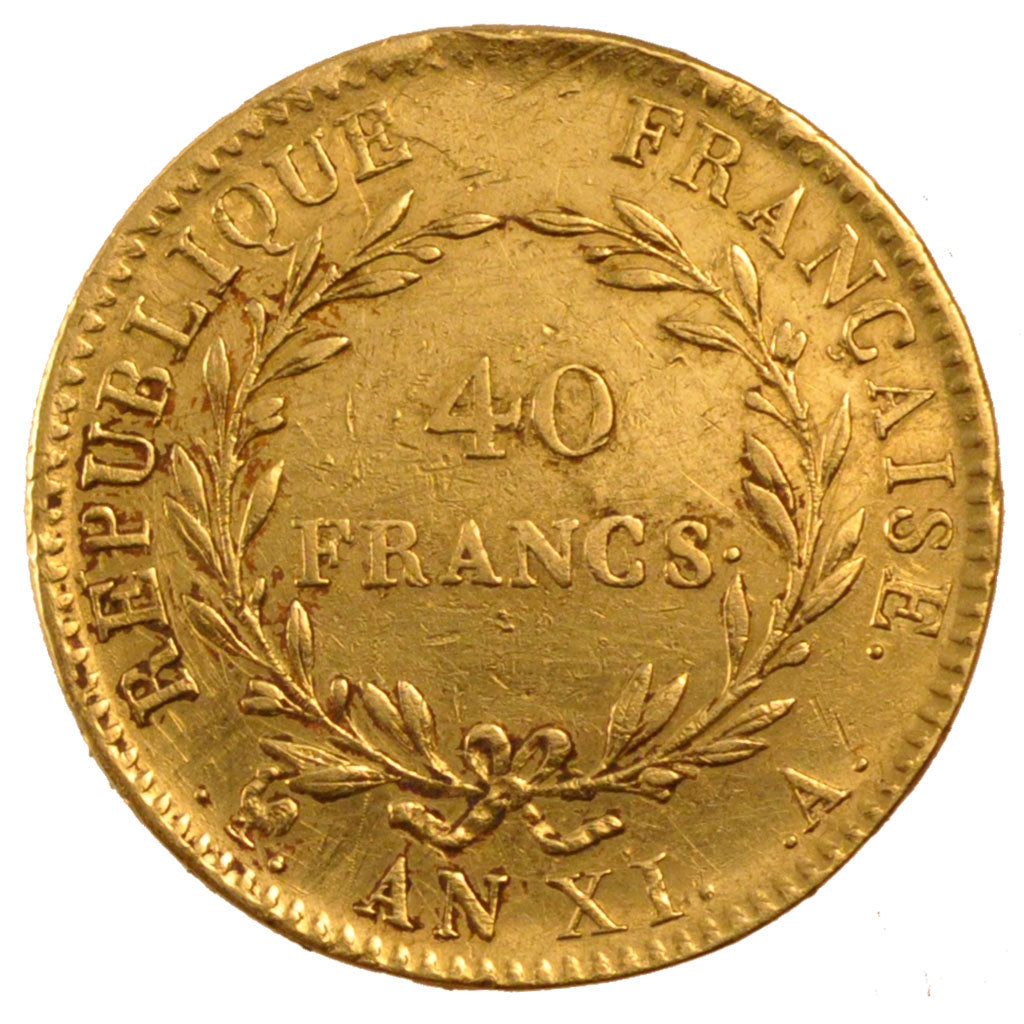 FRANCE, 40 Francs, 1802, Paris, EF(40-45), Gold, Gadoury #1080, 12.87