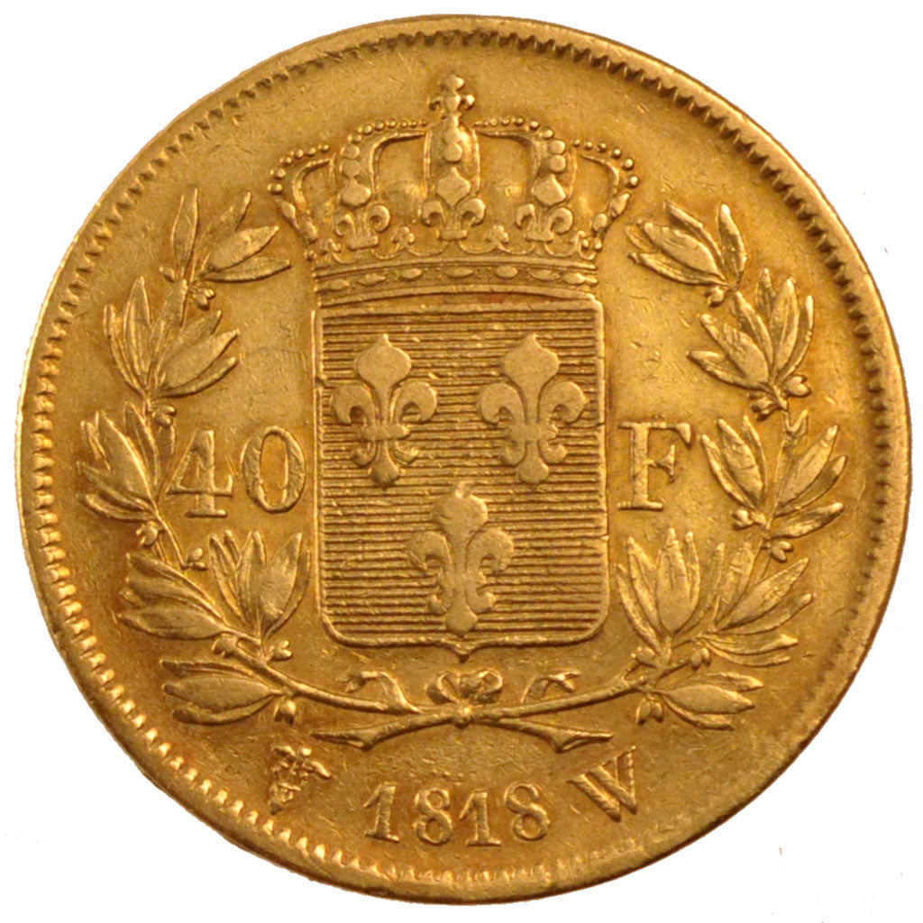 FRANCE, Louis XVIII, 40 Francs, 1818, Lille, KM #713.6, EF(40-45), Gold,...