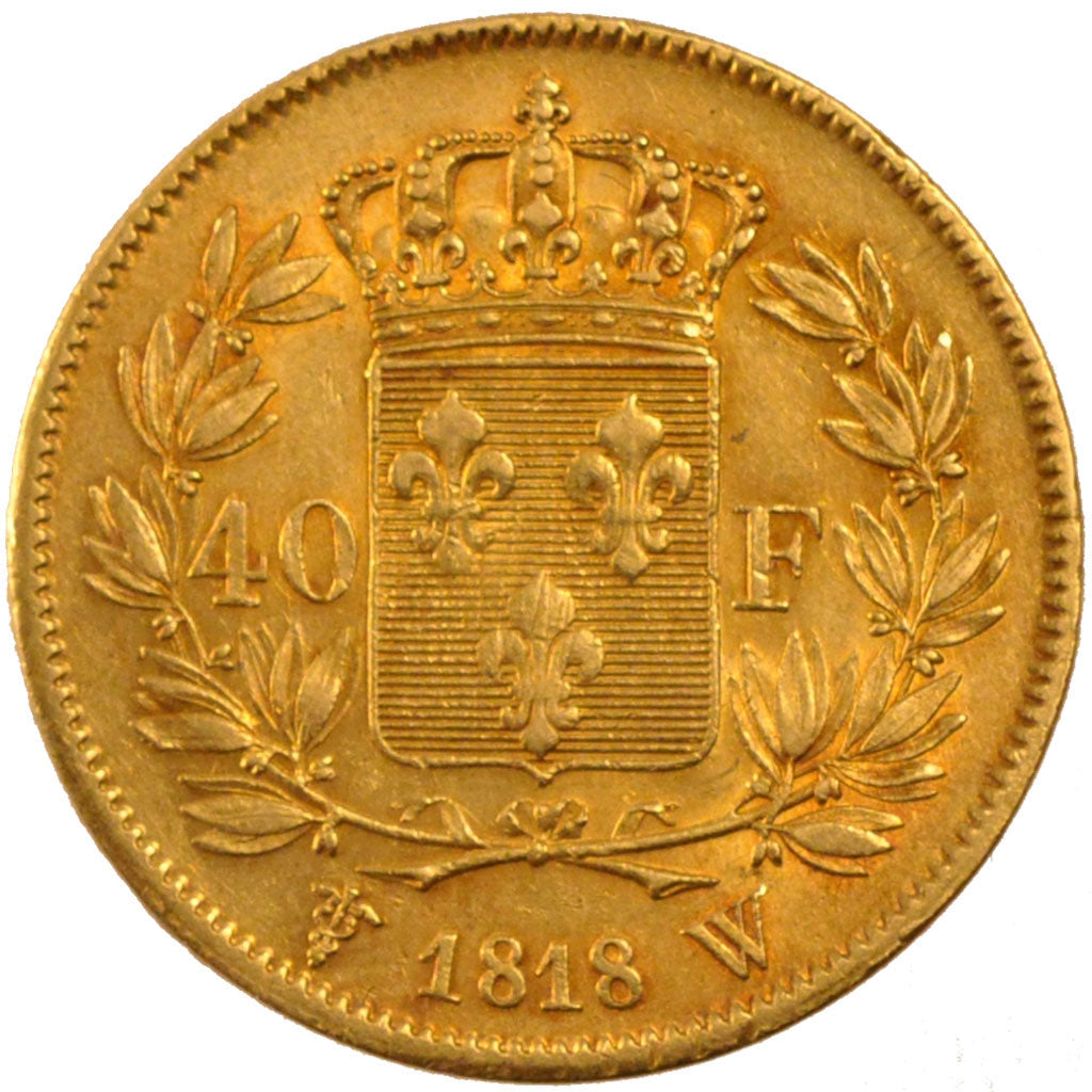 FRANCE, Louis XVIII, 40 Francs, 1818, Lille, KM #713.6, AU(50-53), Gold,...