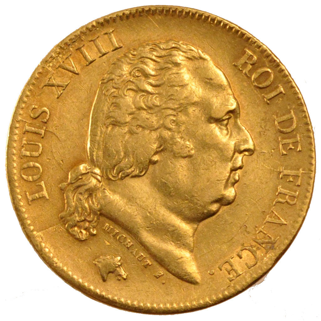FRANCE, Louis XVIII, 40 Francs, 1818, Lille, KM #713.6, EF(40-45), Gold,...
