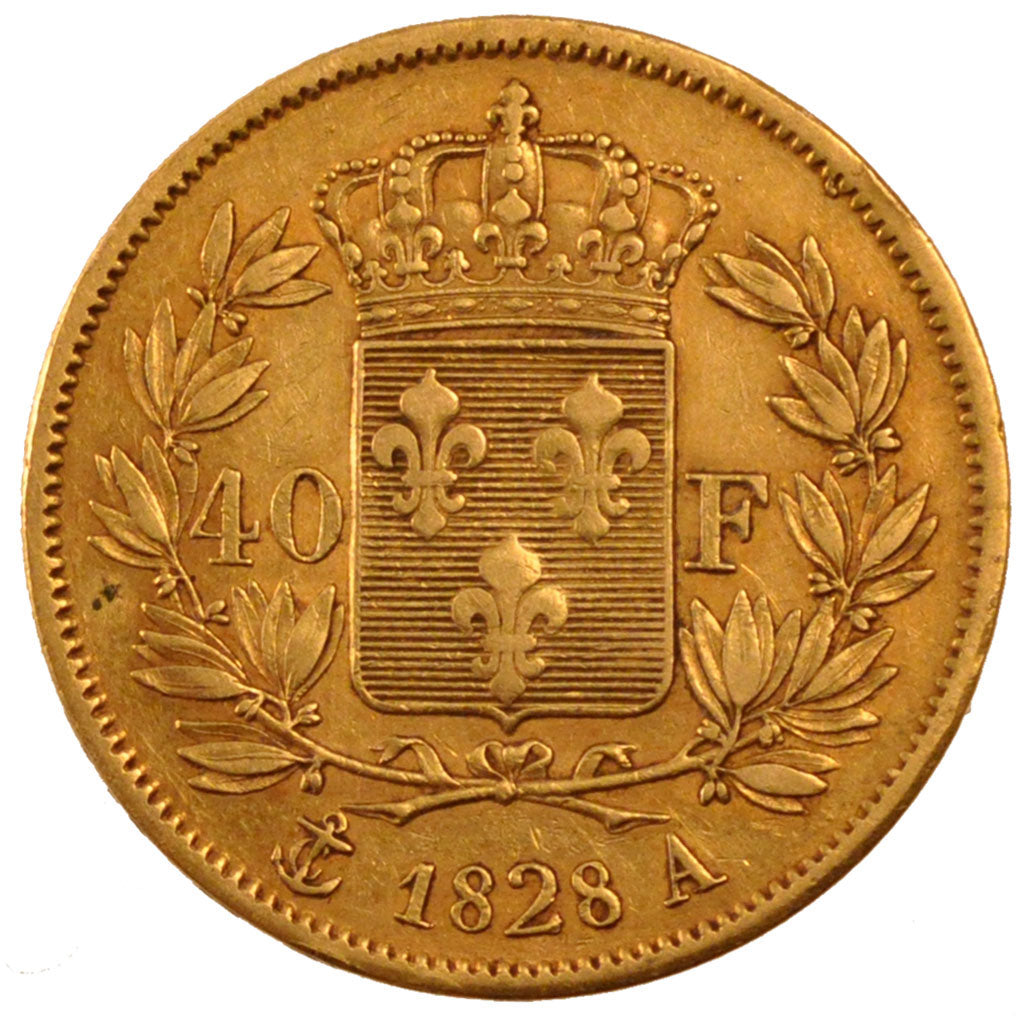 FRANCE, 40 Francs, 1828, Paris, EF(40-45), Gold, Gadoury #1105, 12.91