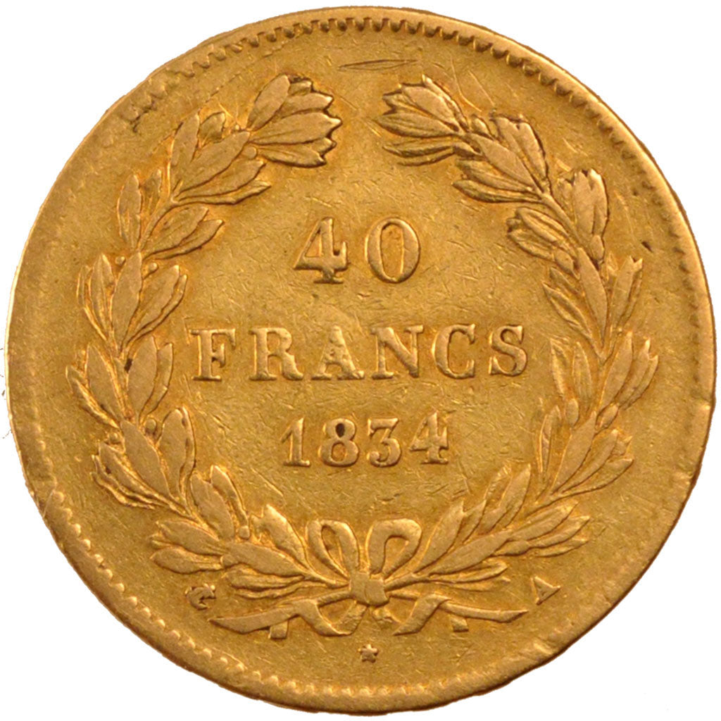 FRANCE, 40 Francs, 1834, Paris, EF(40-45), Gold, Gadoury #1106, 12.89