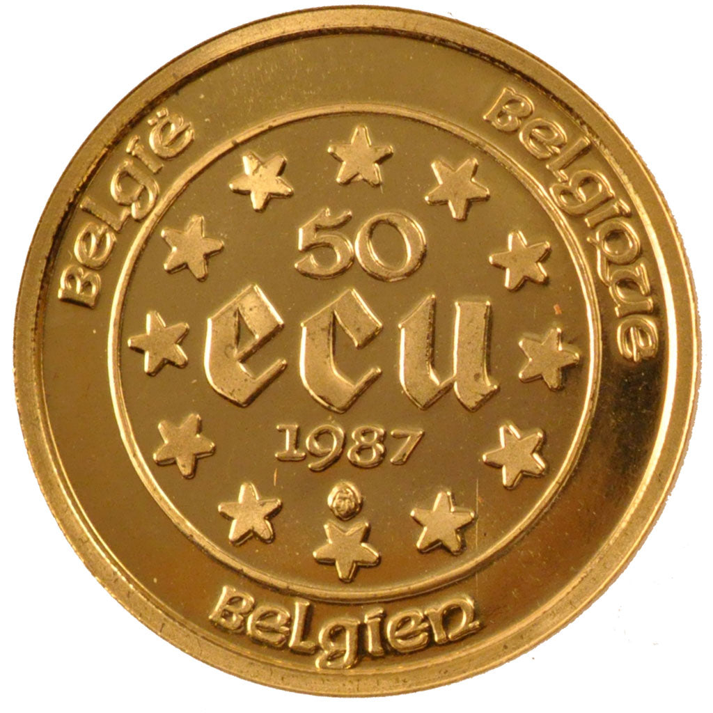 BELGIUM, 50 ECU, 1987, KM #167, MS(65-70), Gold, 23, 17.36