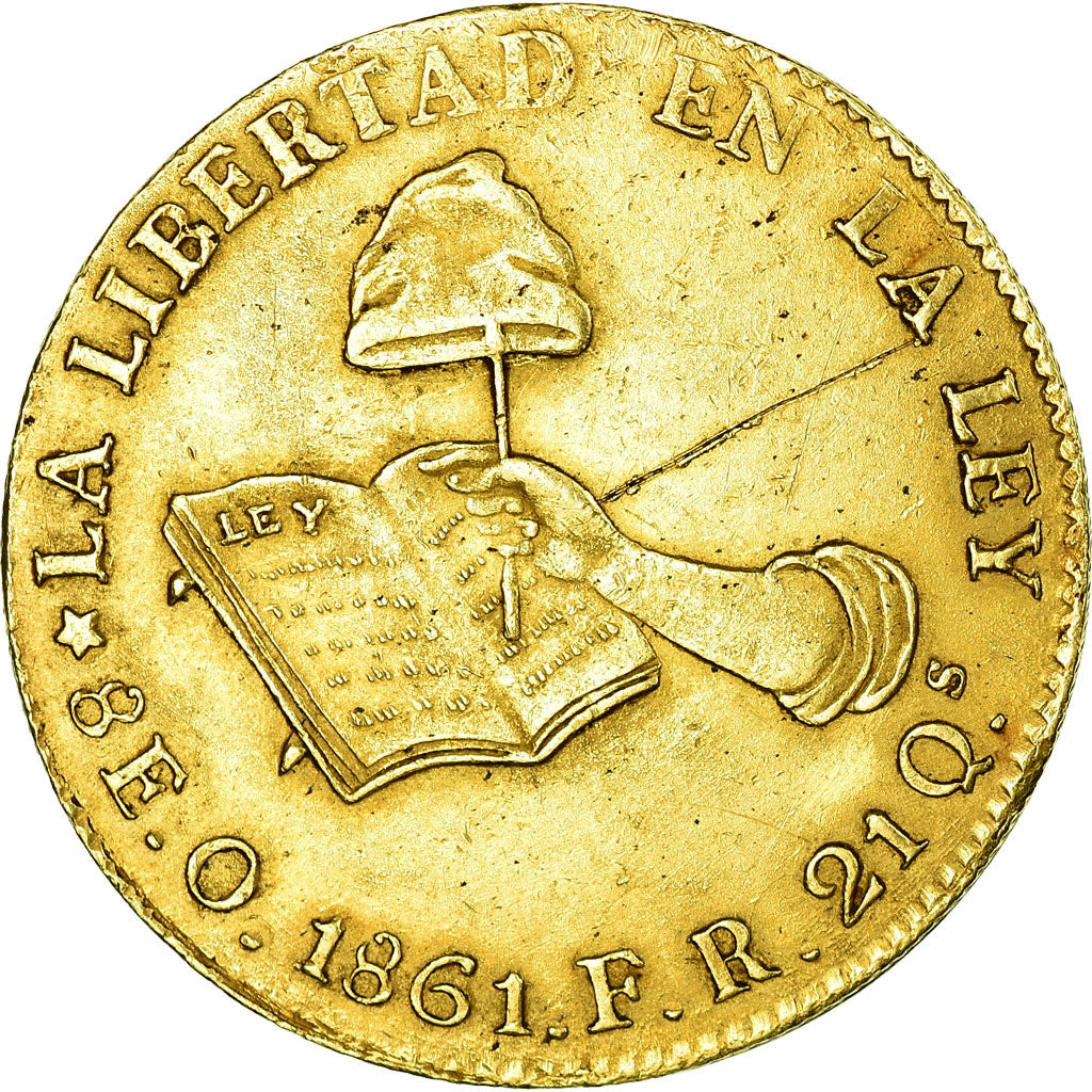 Moneda, México, 8 Escudos, 1861, Oaxaca, EBC, Oro, KM:383.10
