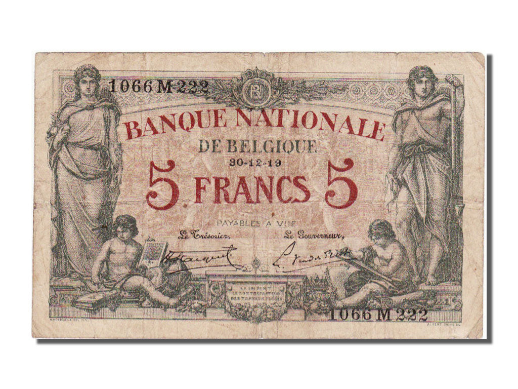 Belgium, 5 Francs, 1919, 1919-12-30, VF(30-35), 1066M222
