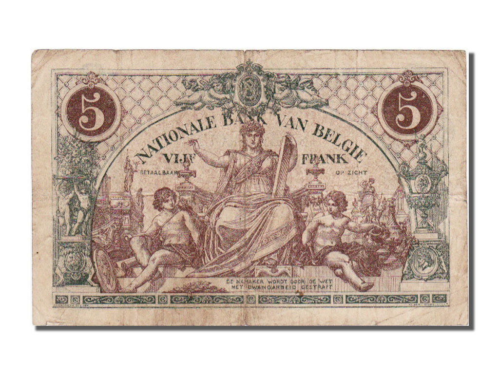 Belgium, 5 Francs, 1919, 1919-12-30, VF(30-35), 1066M222