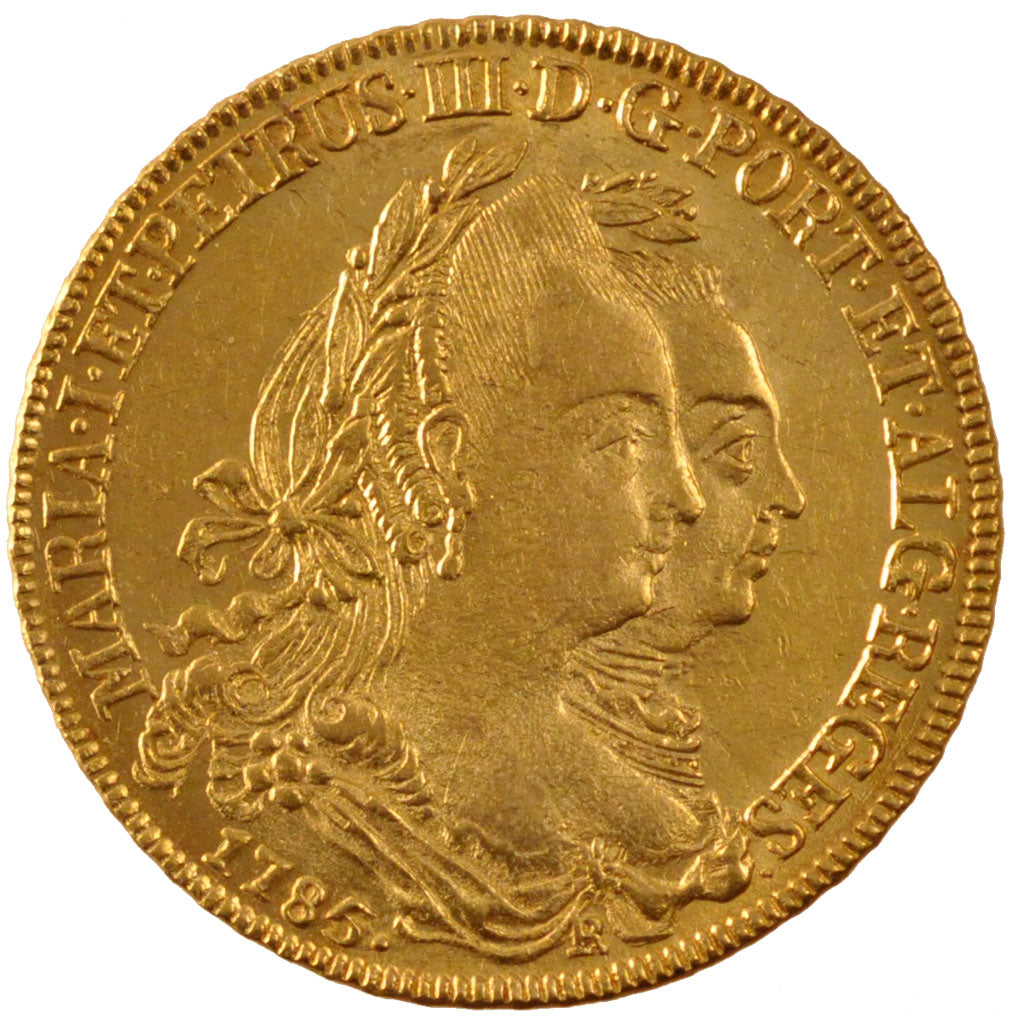 BRAZIL, 6400 Reis, 1785, Bahia, KM #199.1, AU(55-58), Gold, 14.38