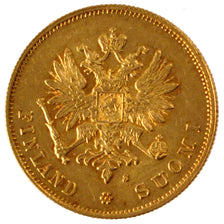 FINLAND, 10 Markkaa, 1882, KM #8.2, MS(60-62), Gold, 18.9, 3.23