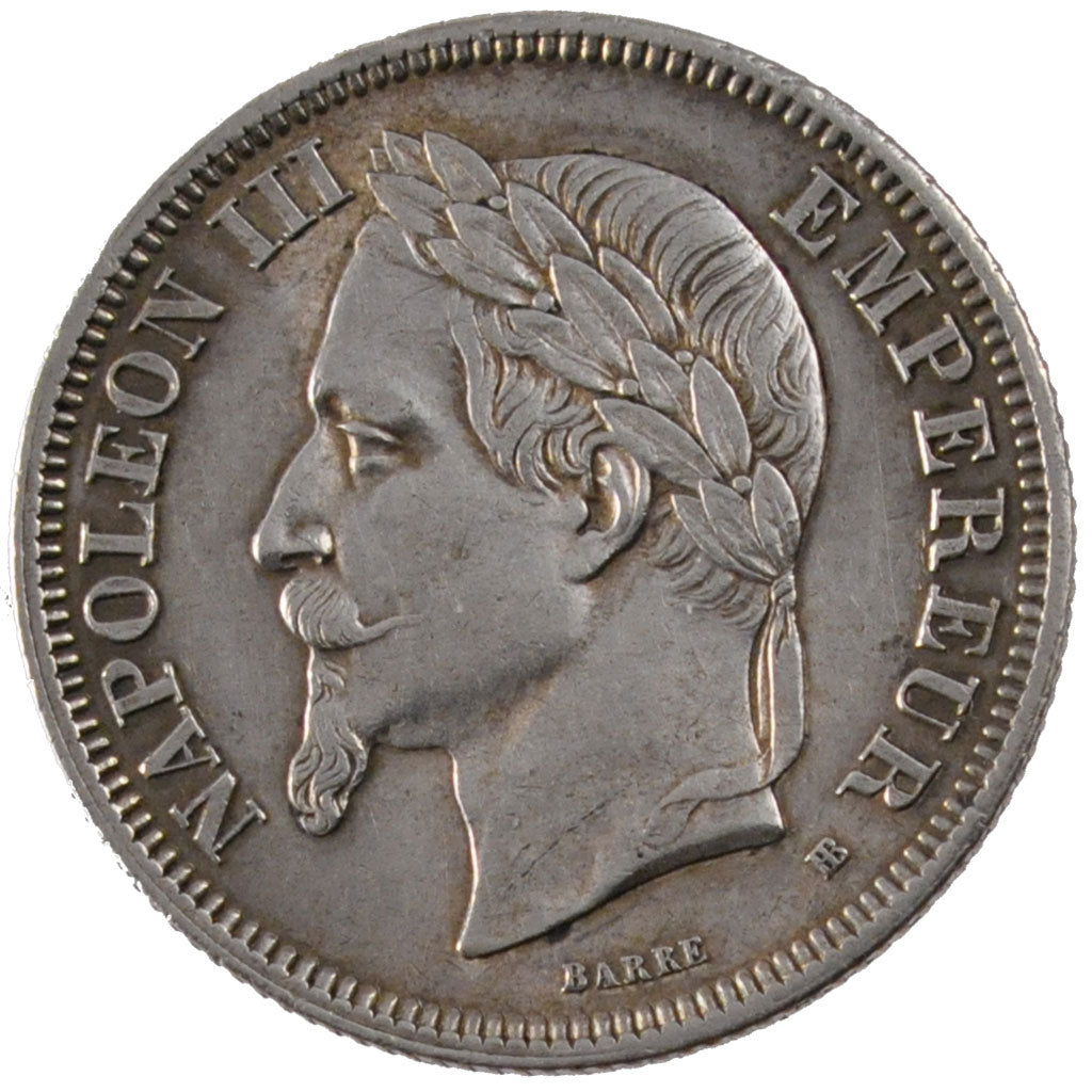 FRANCE, Napoléon III, 2 Francs, 1866, Strasbourg, KM #807.2, AU(55-58), Silver,