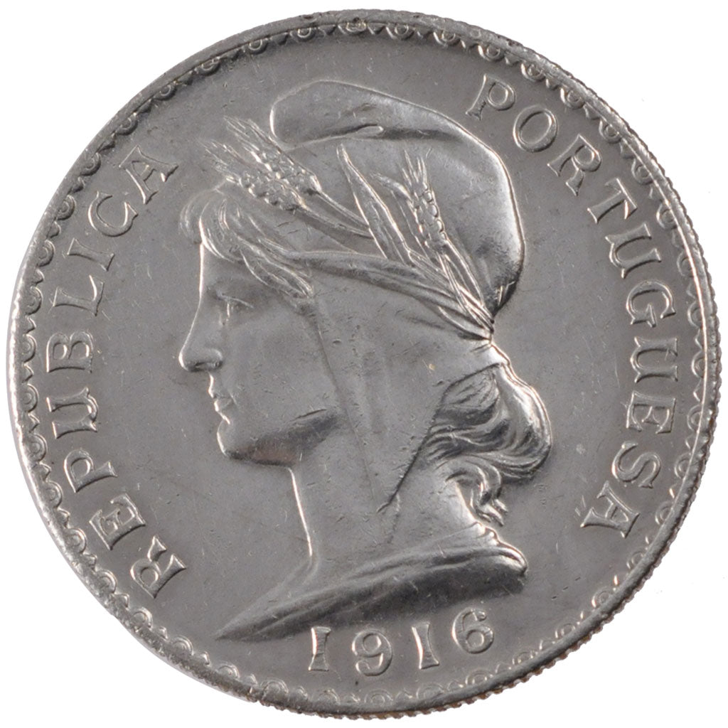 PORTUGAL, Escudo, 1916, KM #564, AU(55-58), Silver, 37, 25.07