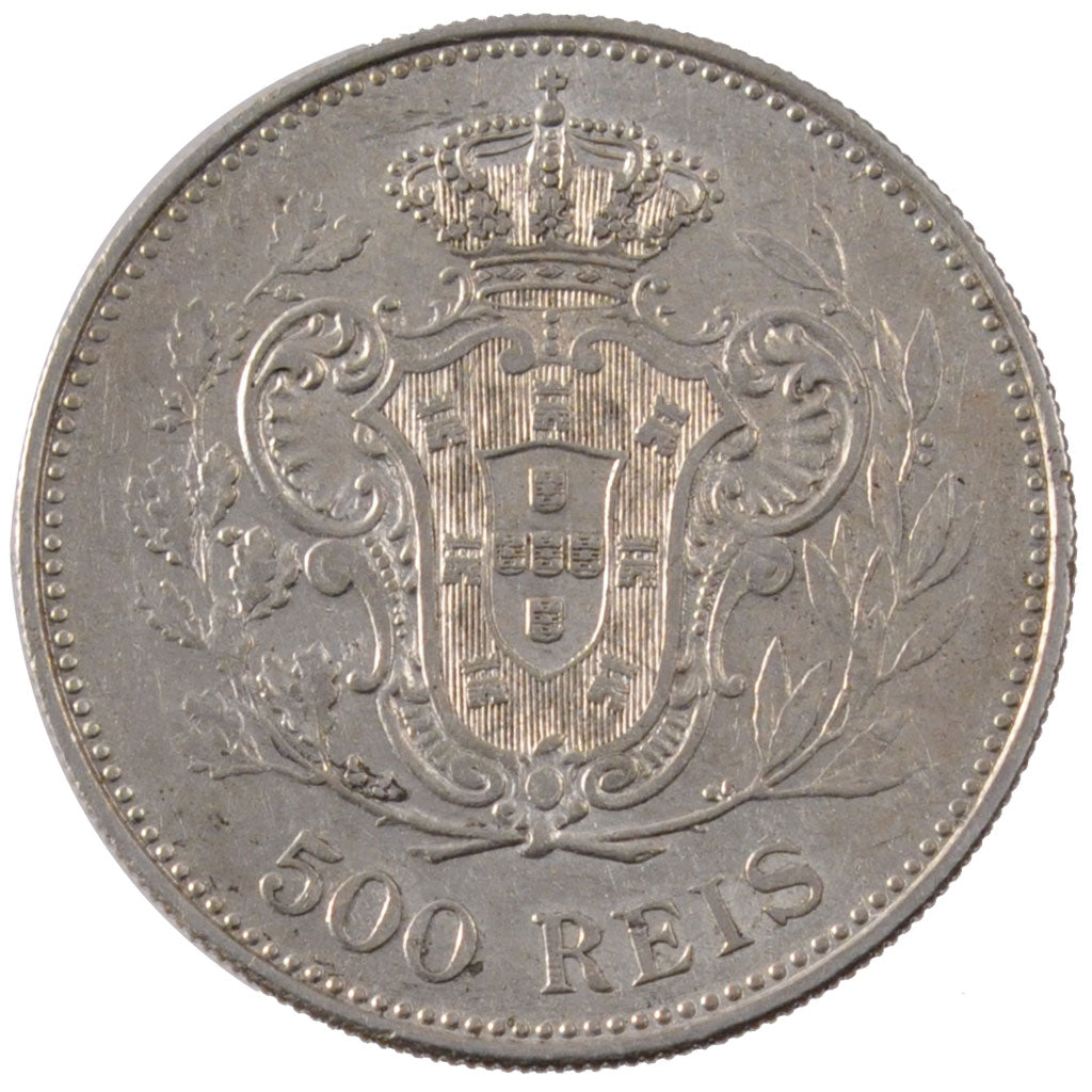 PORTUGAL, 500 Reis, 1908, KM #547, AU(55-58), Silver, 30, 12.56