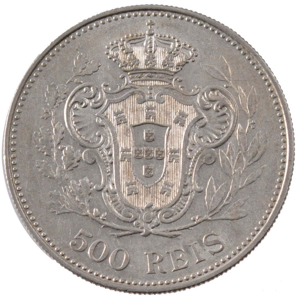 PORTUGAL, 500 Reis, 1908, KM #547, AU(55-58), Silver, 30, 12.59