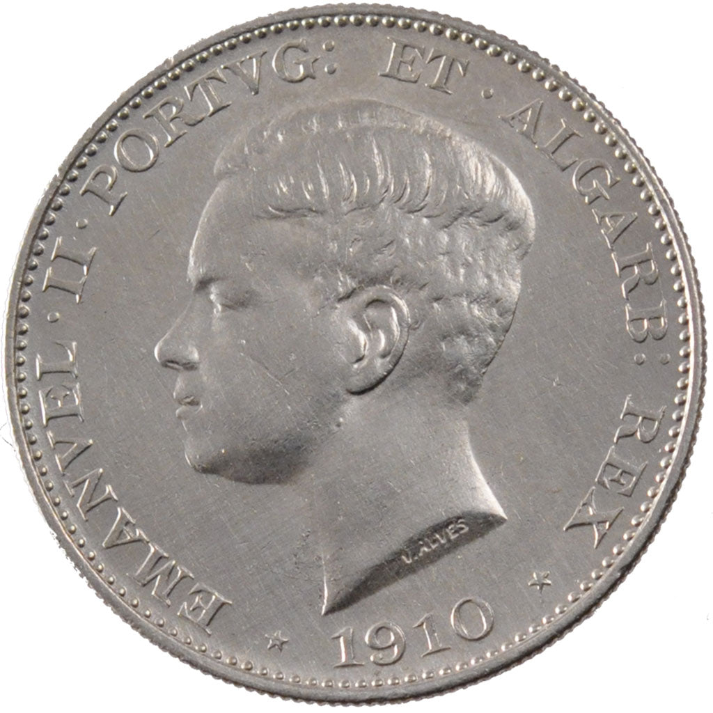 PORTUGAL, 500 Reis, 1910, KM #557, AU(55-58), Silver, 30, 12.55