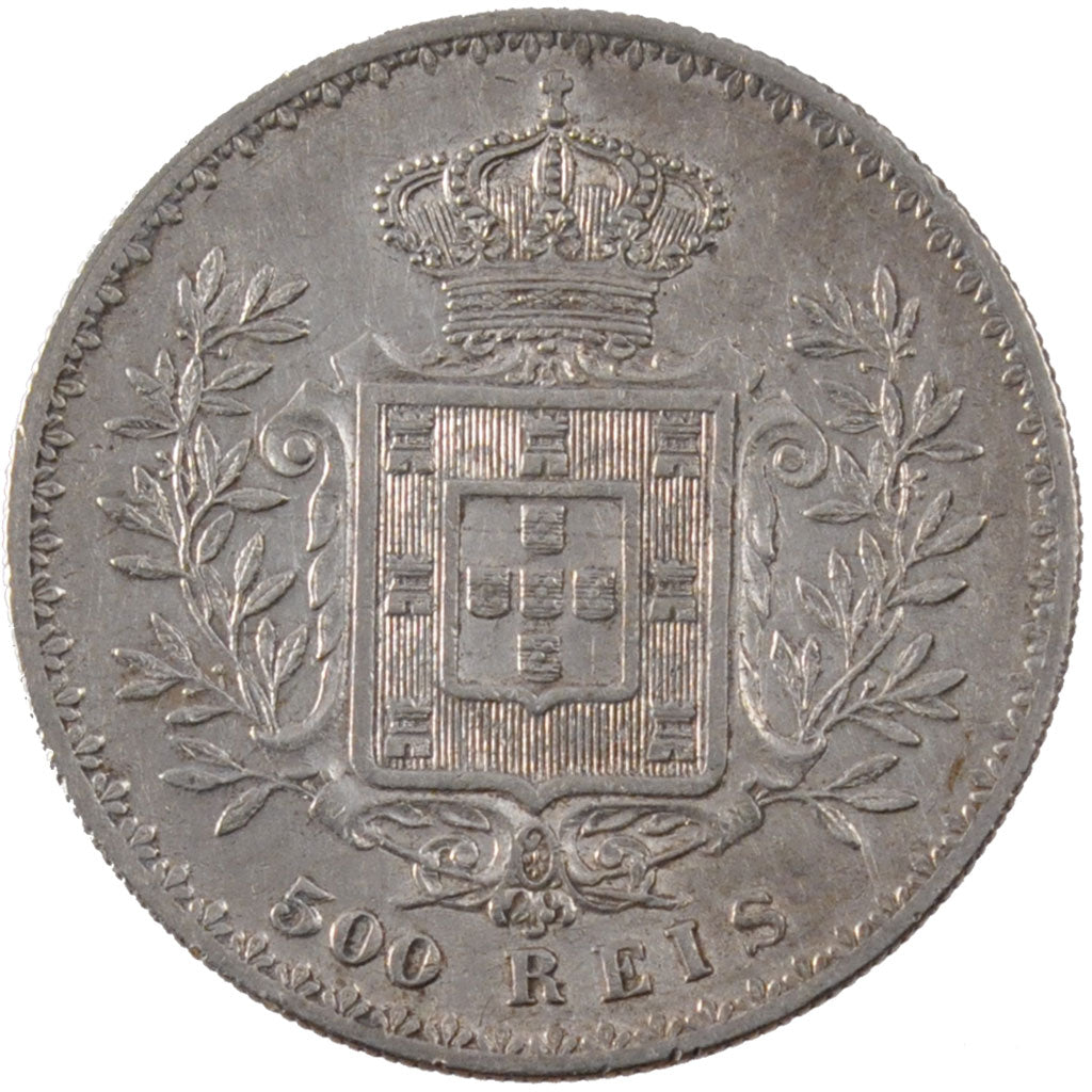 PORTUGAL, 500 Reis, 1892, KM #535, AU(50-53), Silver, 30, 12.64