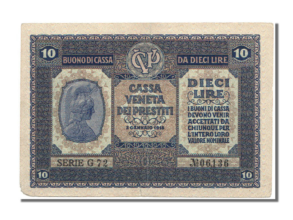 Italy, 10 Lire, 1918, KM #M6, 1918-01-02, EF(40-45), G72