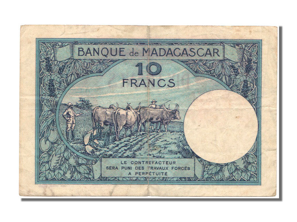 Madagascar, 10 Francs, KM #36, EF(40-45), K.1851