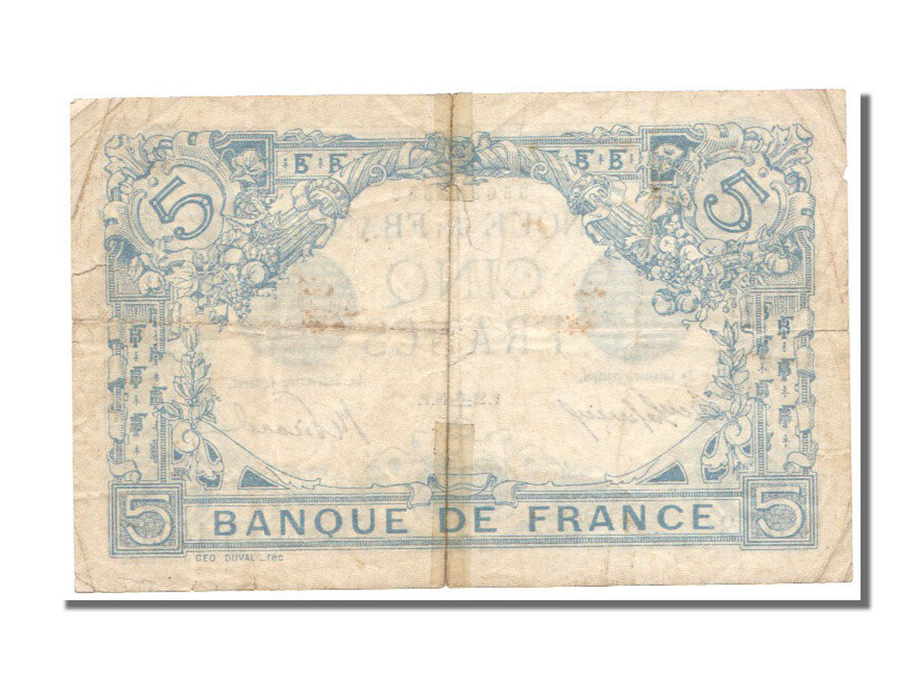 Banknote, France, 5 Francs, 5 F 1912-1917 ''Bleu'', 1916, 1916-09-22, VF(30-35)
