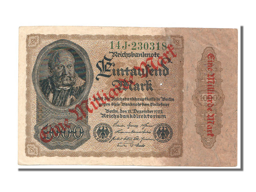 Germany, 1 Milliarde Mark on 1000 Mark, 1922, KM #113b, 1922-12-15, EF(40-45),..