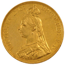 GREAT BRITAIN, 5 Pounds, 1887, London, KM #769, AU(55-58), Gold, 40.09