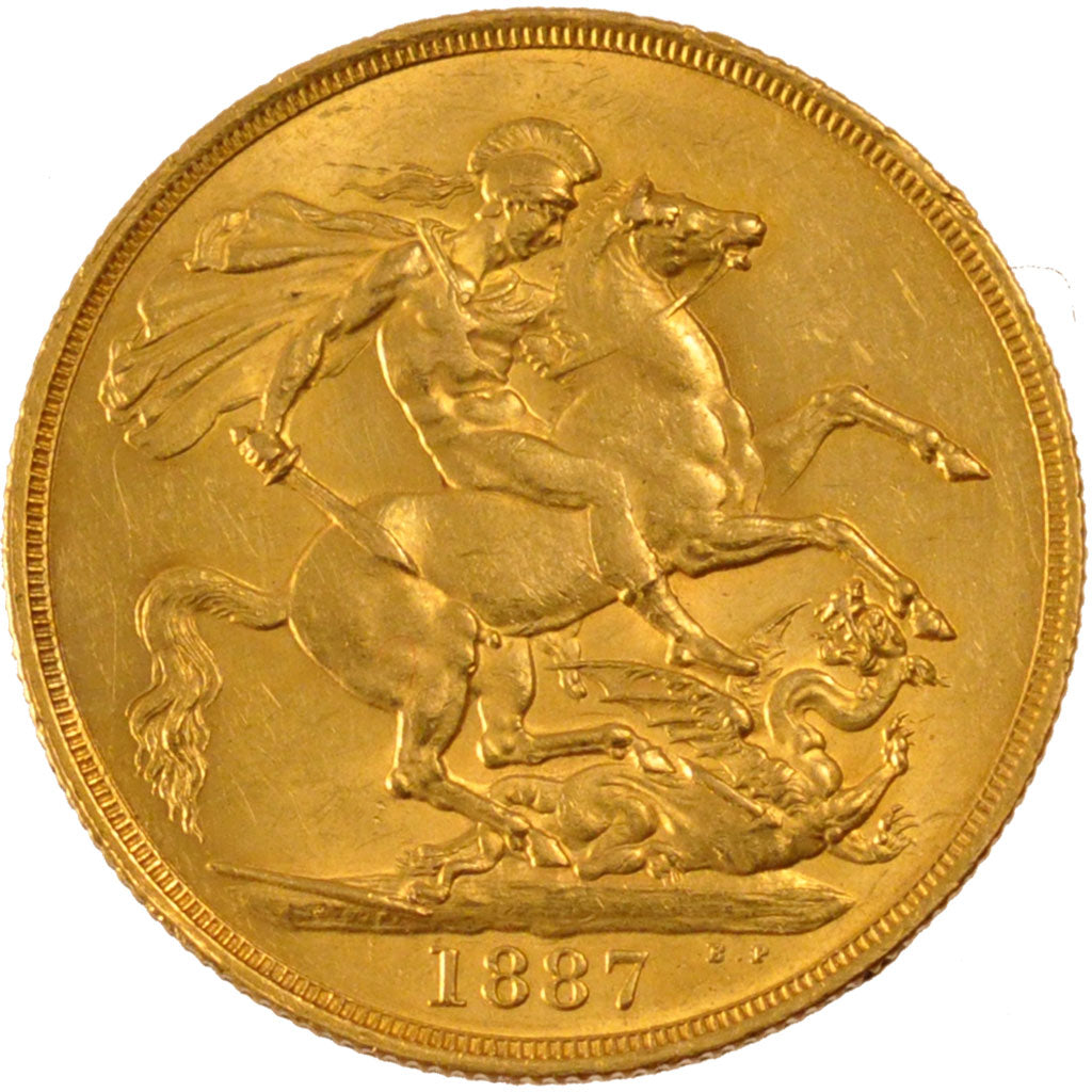 GREAT BRITAIN, 2 Pounds, 1887, London, KM #768, AU(55-58), Gold, 16.00