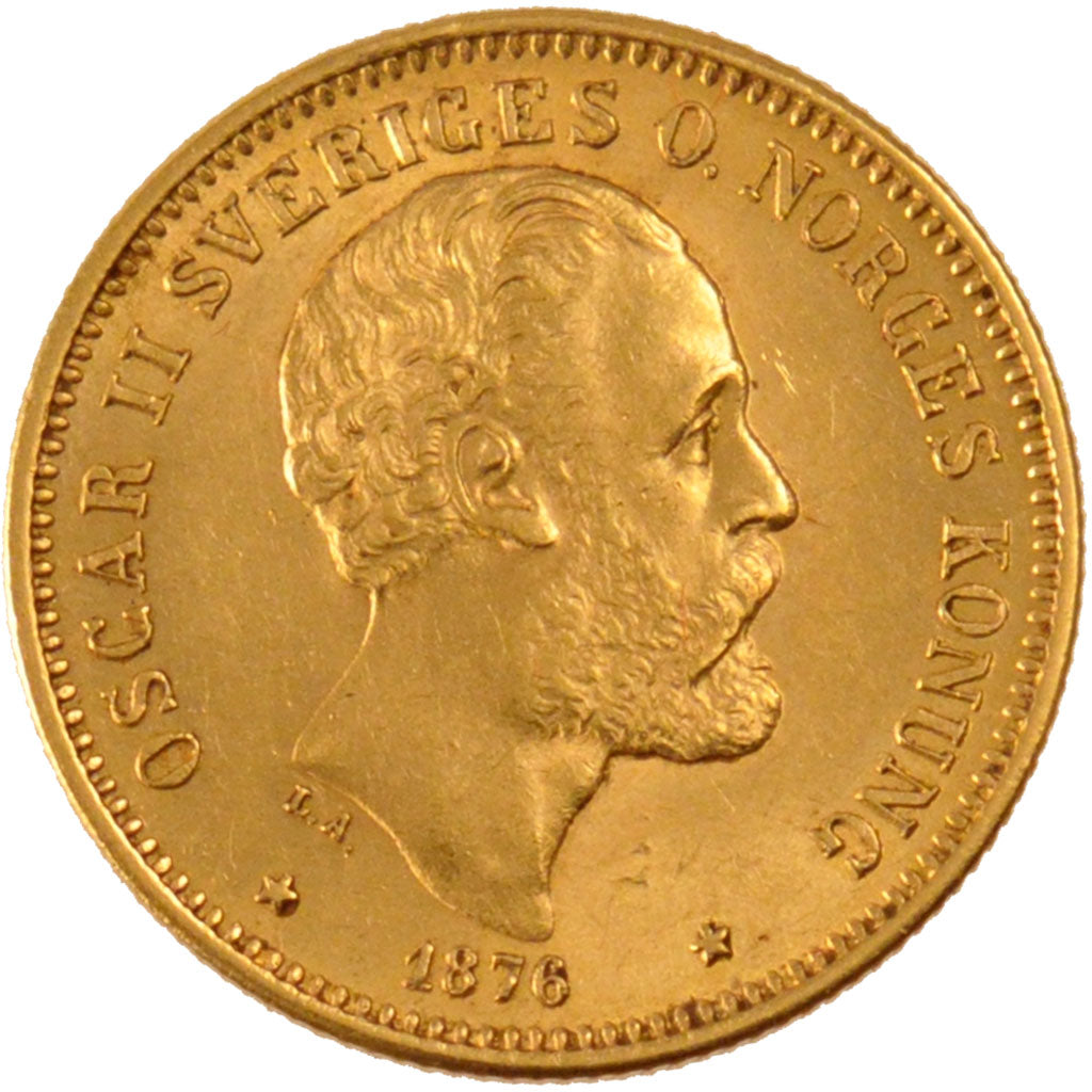 SWEDEN, 20 Kronor, 1876, KM #744, AU(55-58), Gold, 9.00