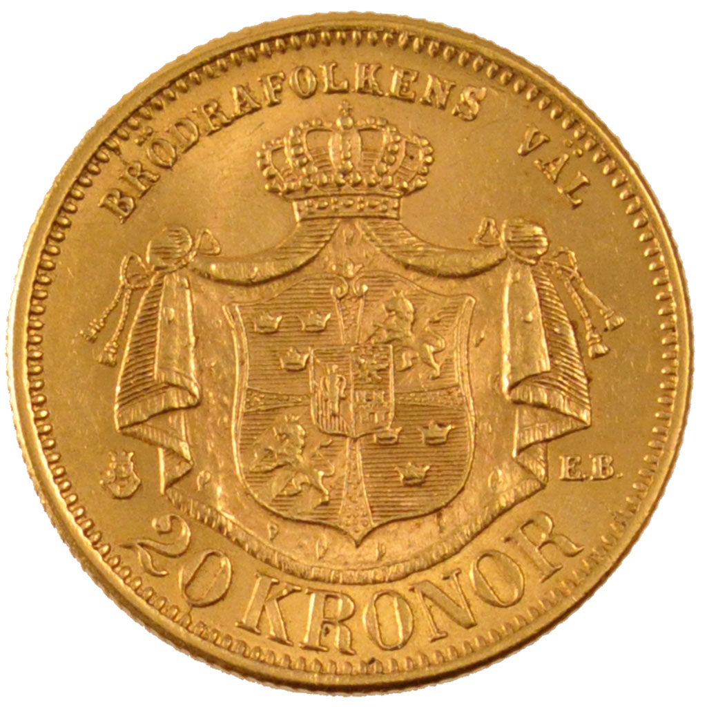 SWEDEN, 20 Kronor, 1876, KM #744, AU(55-58), Gold, 9.00